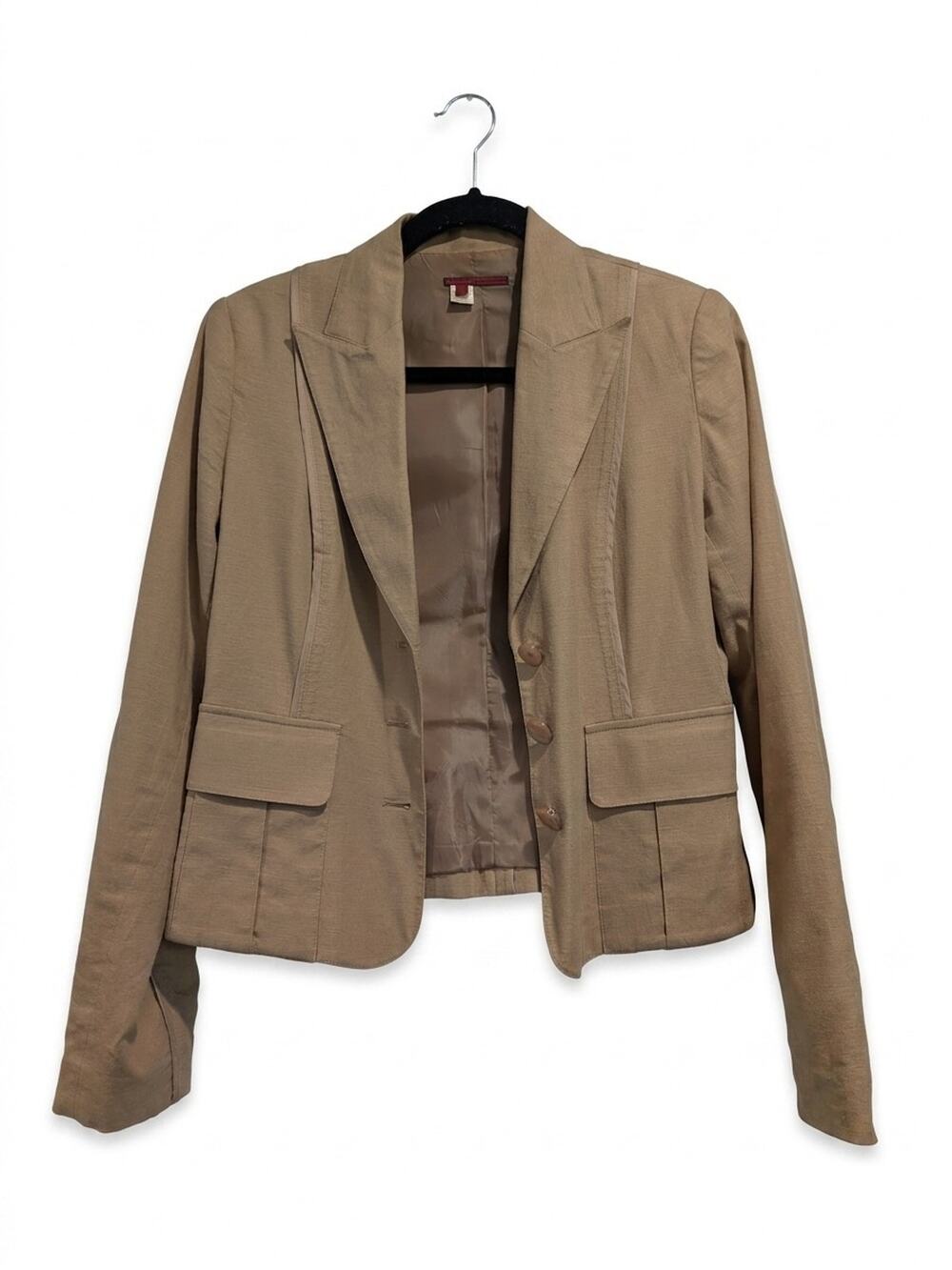 Tape Measure Linen Tailored Blazer‎ Beige Sz 6 Neutral Workwear Piping Y2K